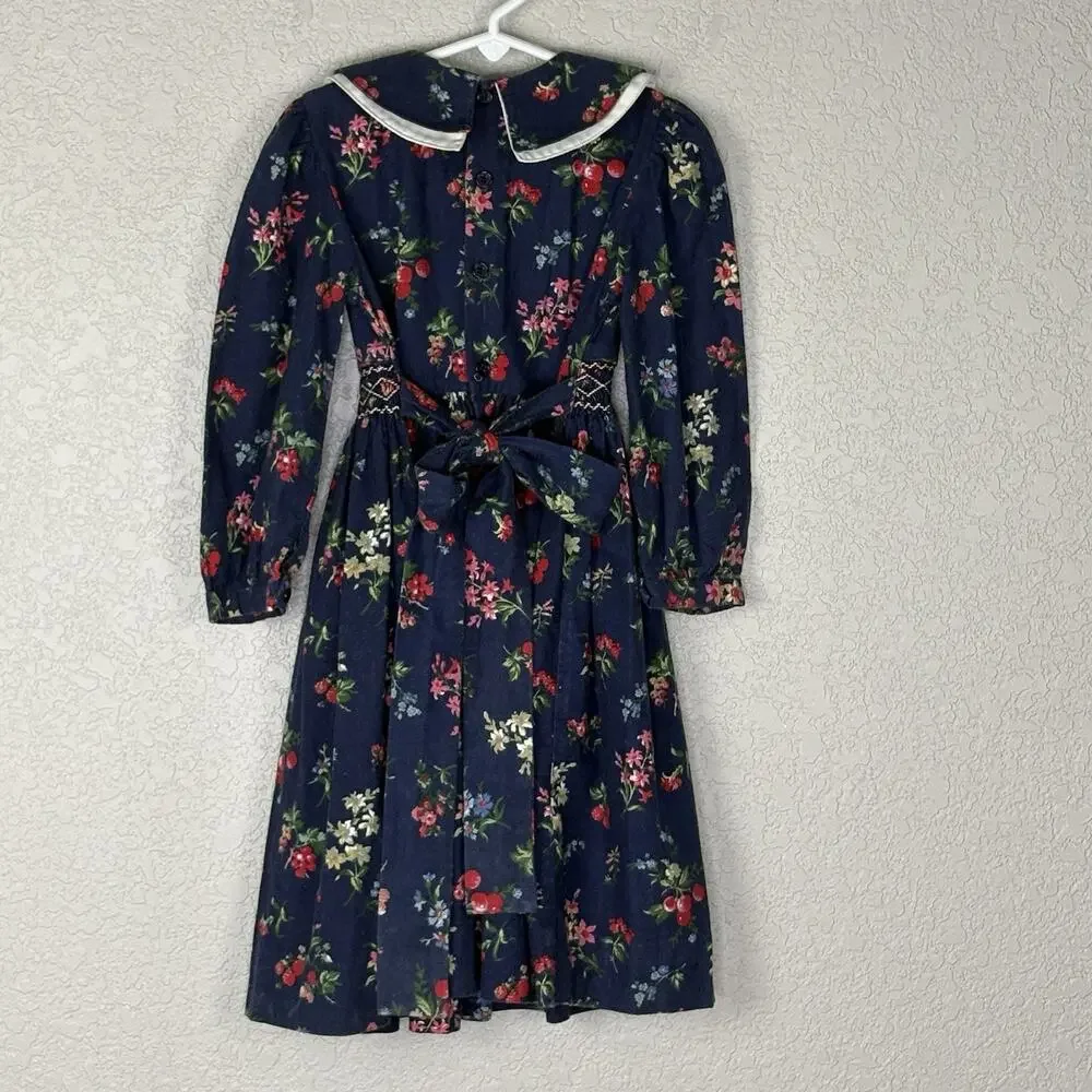 Vtg SOPHIE DESS Girl's Smocked Bishop Dress Floral Midi Peter Pan Collar Size 4